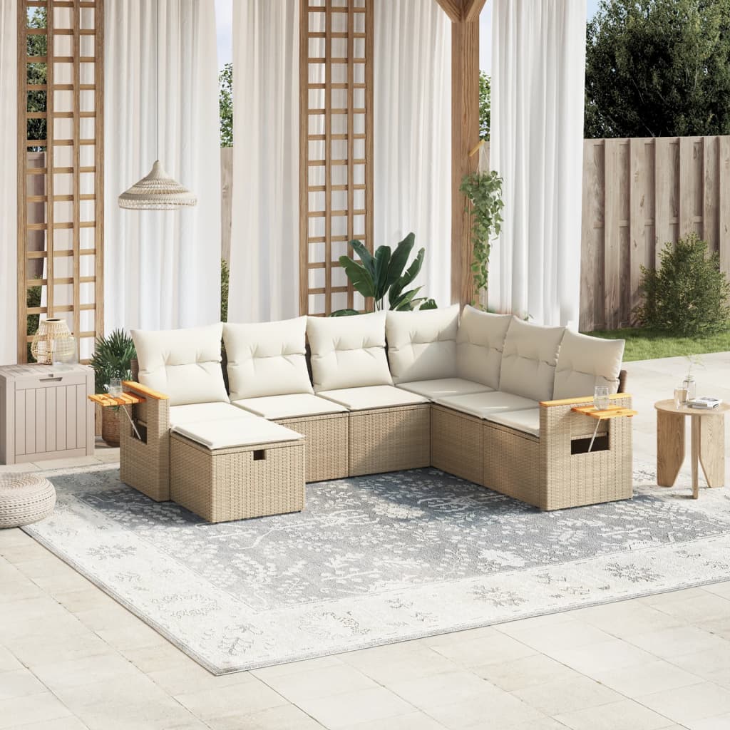 Set Divani da Giardino 7 pz con Cuscini Beige in Polyrattan - homemem39