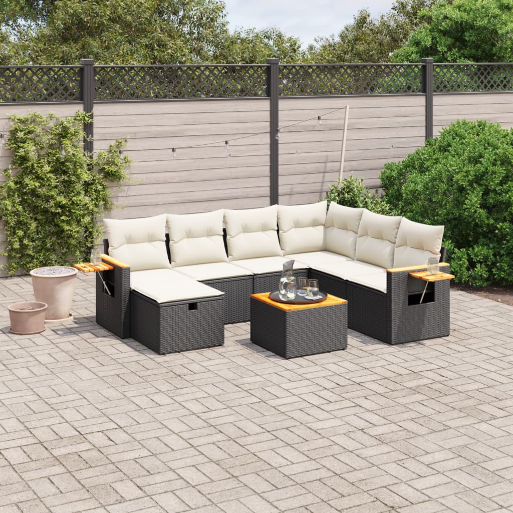 Set Divani da Giardino con Cuscini 8 pz Nero in Polyrattan - homemem39
