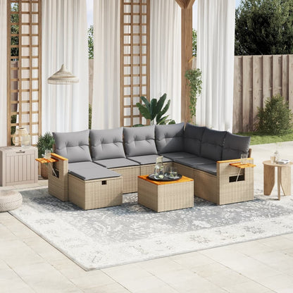 Set Divano da Giardino 8 pz con Cuscini Beige Misto Polyrattan - homemem39