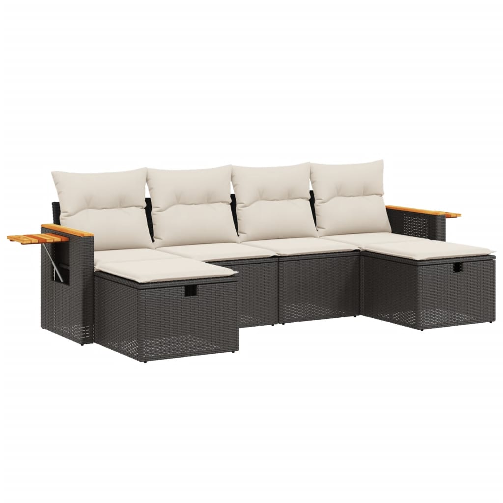 Set Divano da Giardino 6 pz con Cuscini Nero in Polyrattan - homemem39