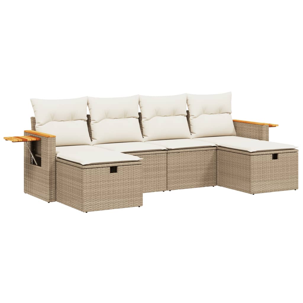 Set Divano da Giardino 6 pz con Cuscini Beige in Polyrattan - homemem39