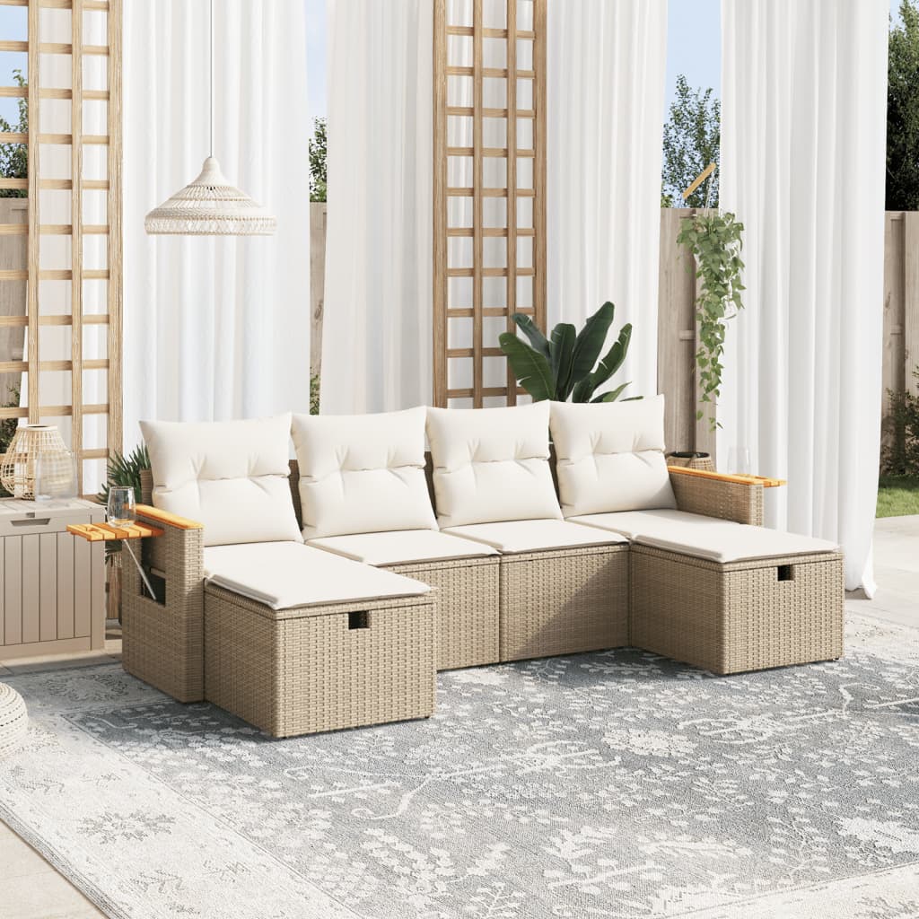 Set Divano da Giardino 6 pz con Cuscini Beige in Polyrattan - homemem39