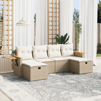 Set Divano da Giardino 6 pz con Cuscini Beige in Polyrattan - homemem39
