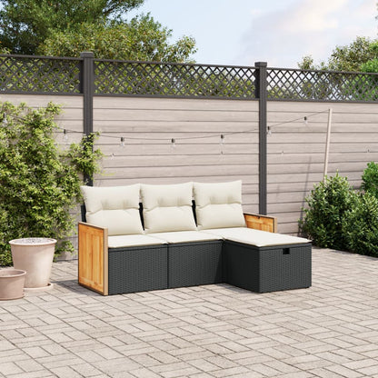 Set Divani da Giardino 4 pz con Cuscini Nero in Polyrattan - homemem39