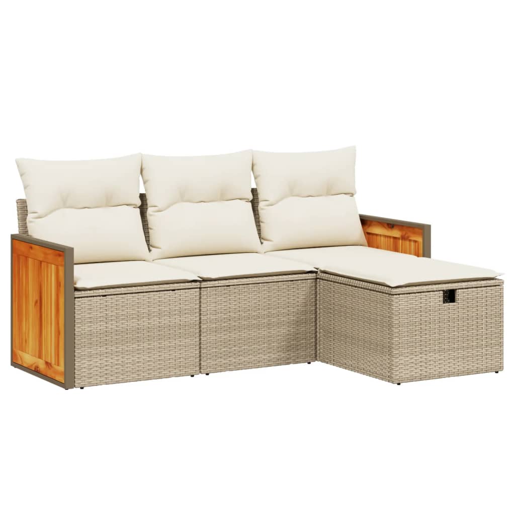 Set Divano da Giardino 4 pz con Cuscini Beige in Polyrattan - homemem39