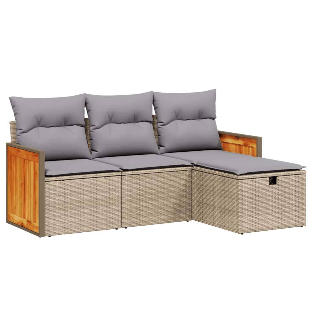 Set Divano da Giardino 4 pz con Cuscini Beige Misto Polyrattan - homemem39
