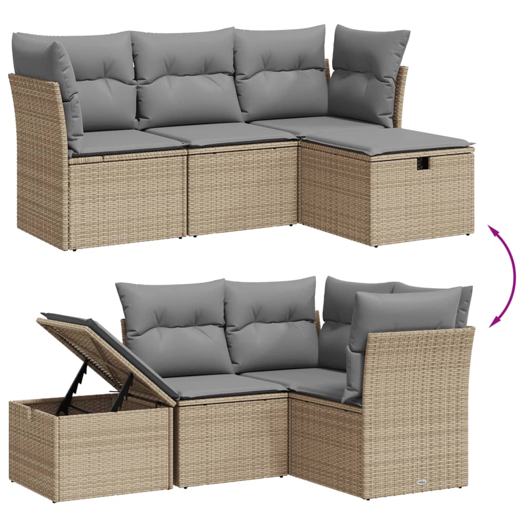 Set Divano da Giardino 4 pz con Cuscini Beige Misto Polyrattan - homemem39
