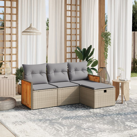 Set Divano da Giardino 4 pz con Cuscini Beige Misto Polyrattan - homemem39