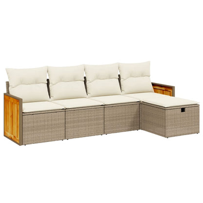 Set Divano da Giardino 5 pz con Cuscini Beige in Polyrattan - homemem39