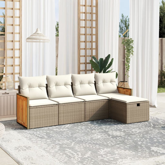 Set Divano da Giardino 5 pz con Cuscini Beige in Polyrattan - homemem39