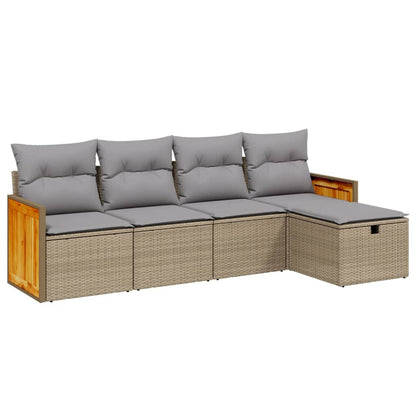 Set Divano da Giardino 5 pz con Cuscini Beige Misto Polyrattan - homemem39