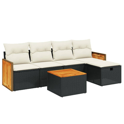 Set Divano da Giardino 6 pz con Cuscini Nero in Polyrattan - homemem39