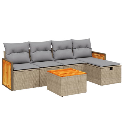 Set Divano da Giardino 6 pz con Cuscini Beige Misto Polyrattan - homemem39