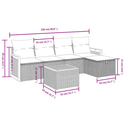 Set Divano da Giardino 6 pz con Cuscini Grigio in Polyrattan