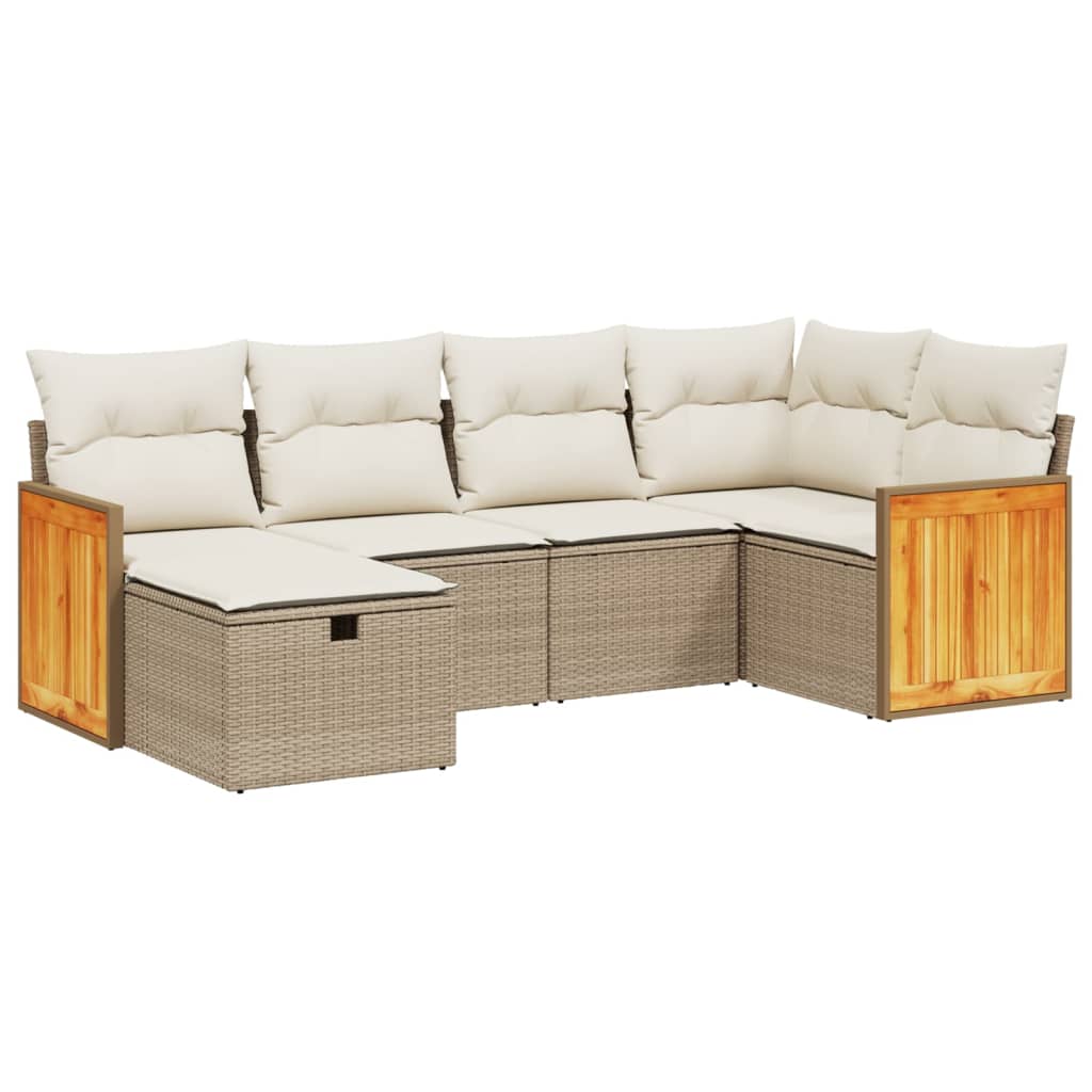 Set Divano da Giardino 6 pz con Cuscini Beige in Polyrattan