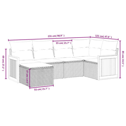 Set Divano da Giardino 6 pz con Cuscini Beige in Polyrattan