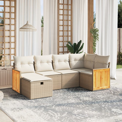 Set Divano da Giardino 6 pz con Cuscini Beige in Polyrattan - homemem39