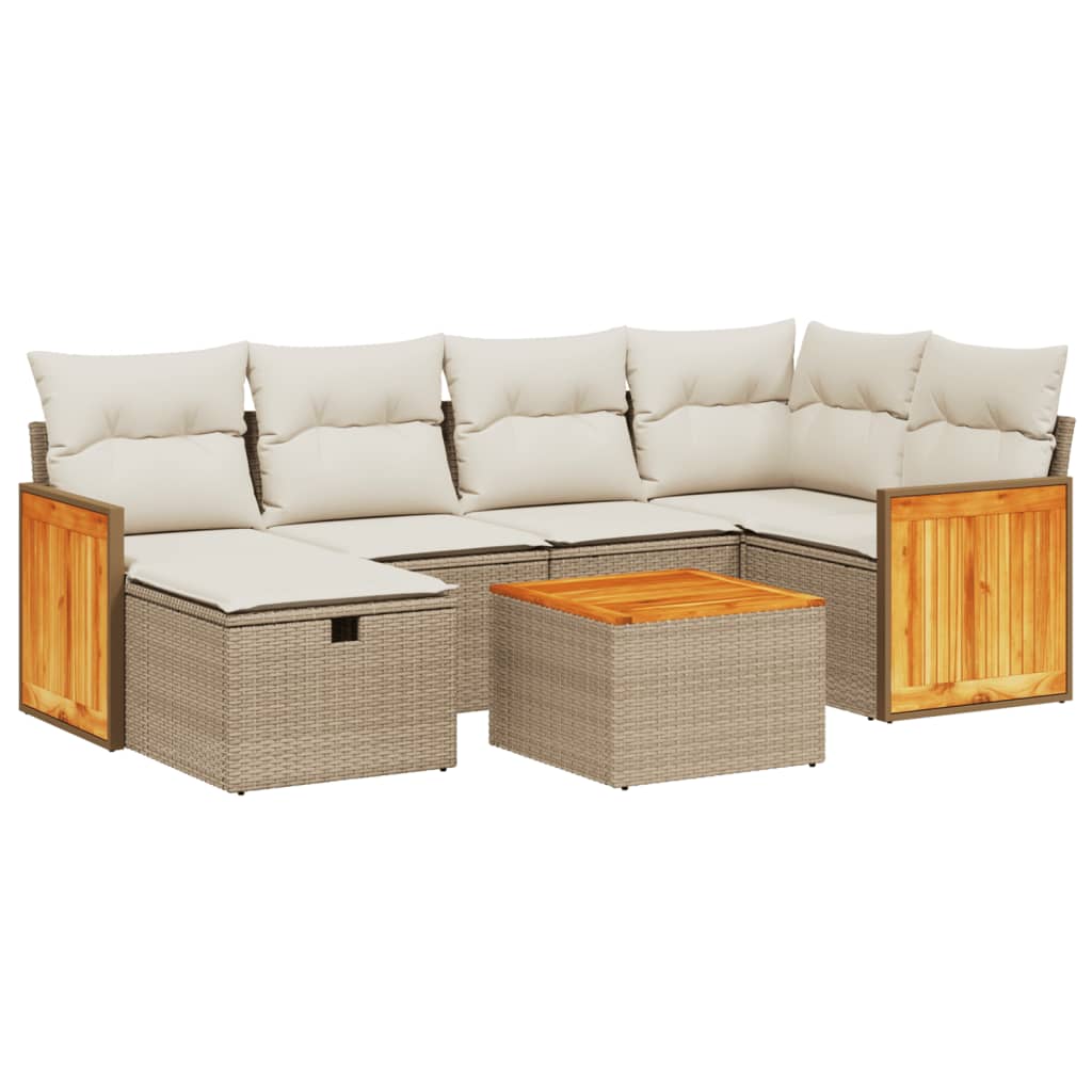 Set Divani da Giardino 7 pz con Cuscini Beige in Polyrattan - homemem39