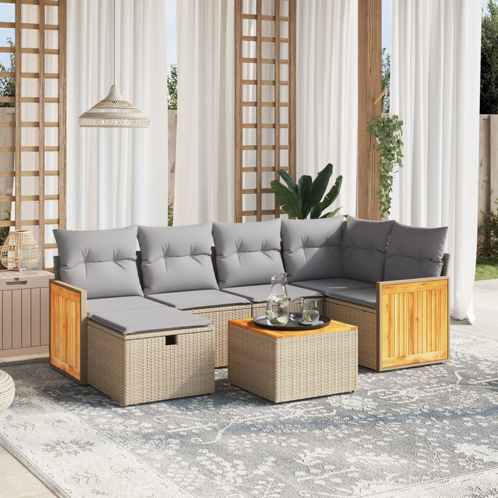 Set Divano da Giardino 7 pz con Cuscini Beige Misto Polyrattan - homemem39