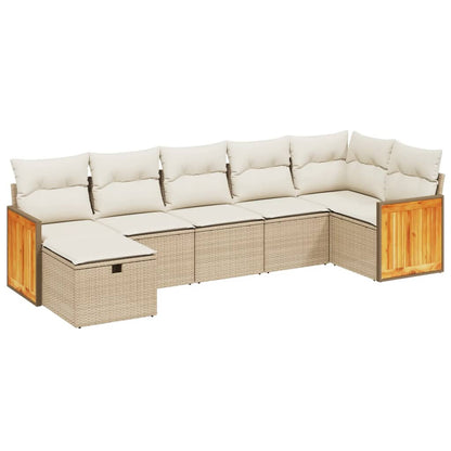 Set Divani da Giardino 7 pz con Cuscini Beige in Polyrattan - homemem39