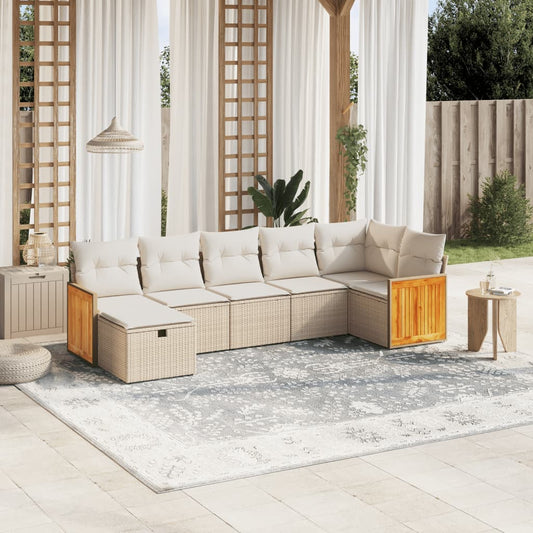 Set Divani da Giardino 7 pz con Cuscini Beige in Polyrattan - homemem39