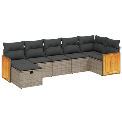 Set Divani da Giardino 7 pz con Cuscini Grigio in Polyrattan | homemem39