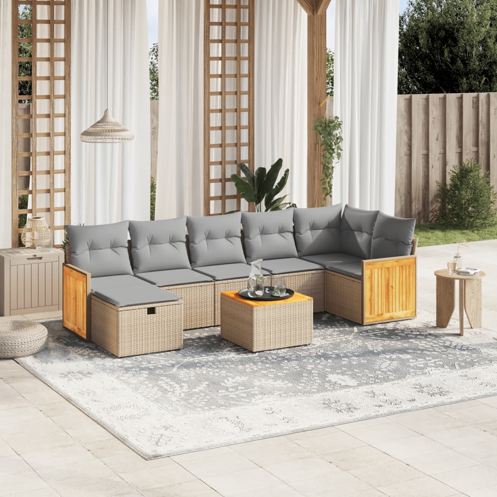 Set Divano da Giardino 8 pz con Cuscini Beige Misto Polyrattan - homemem39