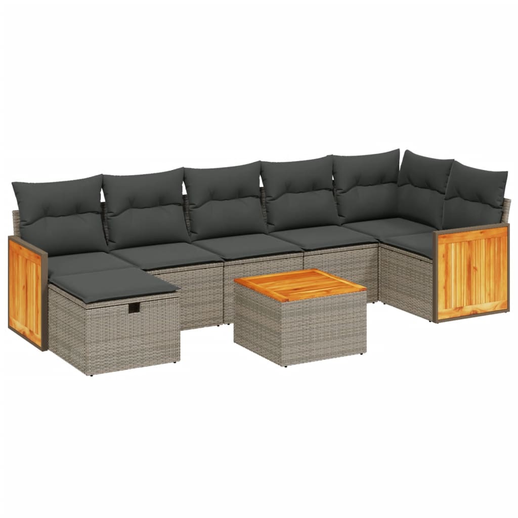 Set Divano da Giardino 8 pz con Cuscini Grigio in Polyrattan
