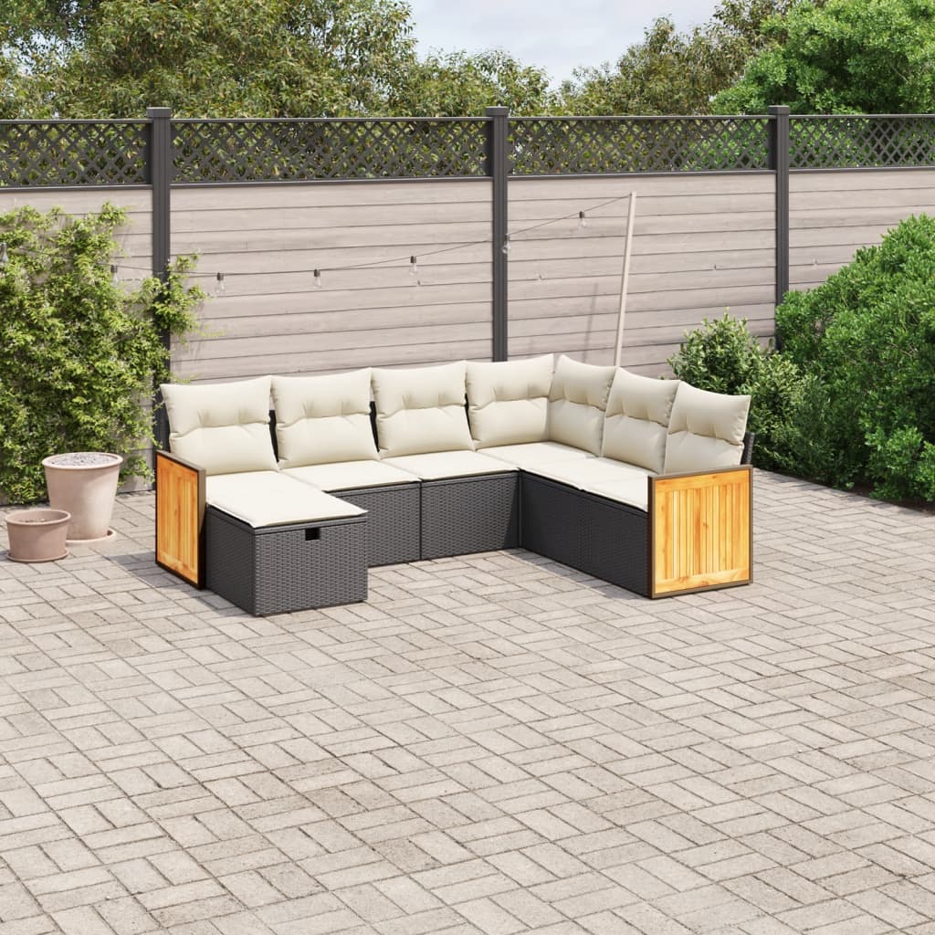 Set Divani da Giardino con Cuscini 7pz Nero Polyrattan - homemem39