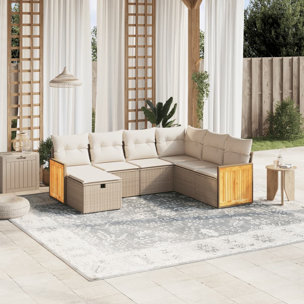 Set Divani da Giardino 7 pz con Cuscini Beige in Polyrattan - homemem39