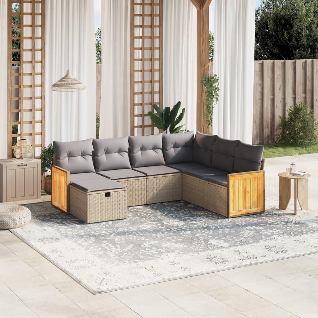 Set Divano da Giardino 7 pz con Cuscini Beige Misto Polyrattan - homemem39