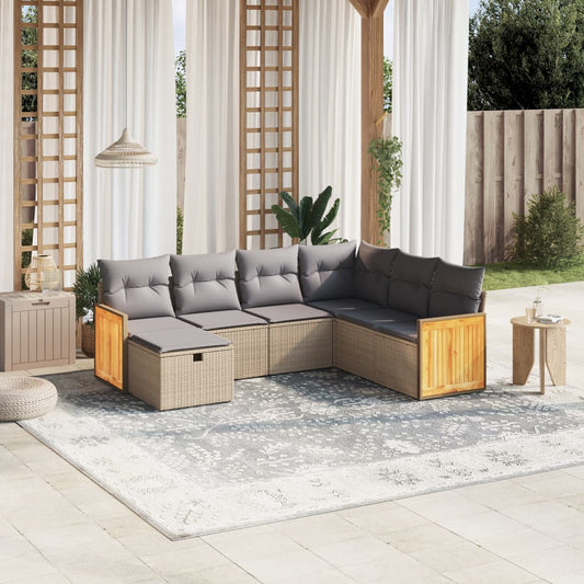 Set Divano da Giardino 7 pz con Cuscini Beige Misto Polyrattan - homemem39