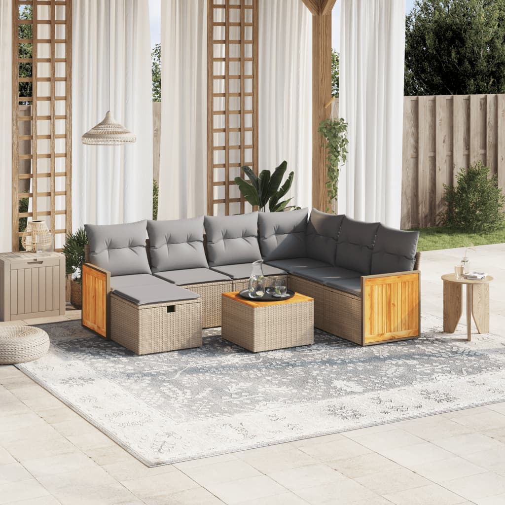 Set Divano da Giardino 8 pz con Cuscini Beige Misto Polyrattan - homemem39