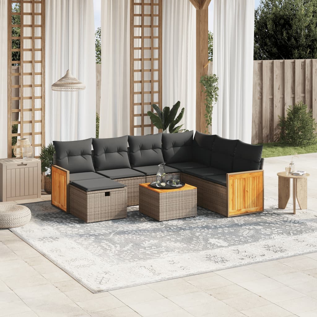 Set Divano da Giardino 8 pz con Cuscini Grigio in Polyrattan | homemem39