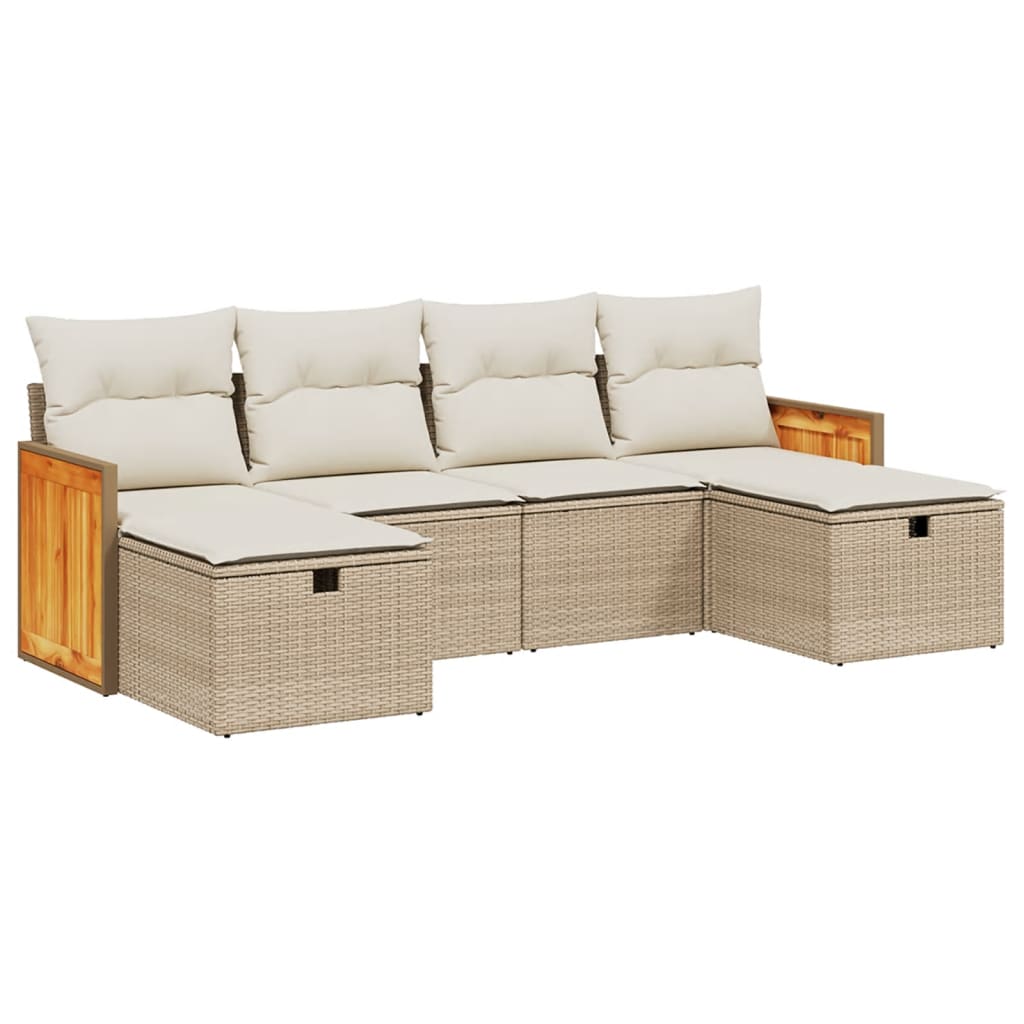 Set Divano da Giardino 6 pz con Cuscini Beige in Polyrattan