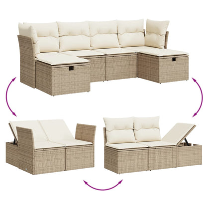 Set Divano da Giardino 6 pz con Cuscini Beige in Polyrattan