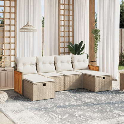 Set Divano da Giardino 6 pz con Cuscini Beige in Polyrattan