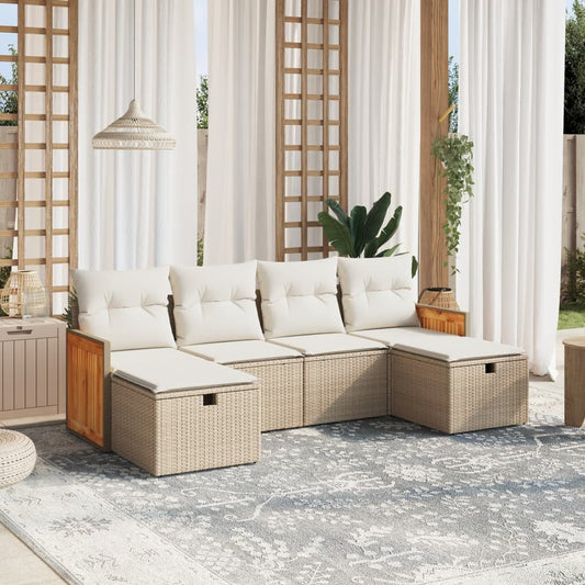 Set Divano da Giardino 6 pz con Cuscini Beige in Polyrattan - homemem39
