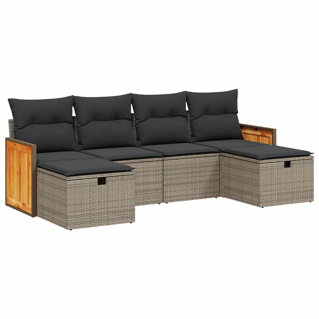 Set Divano da Giardino 6 pz con Cuscini Grigio in Polyrattan
