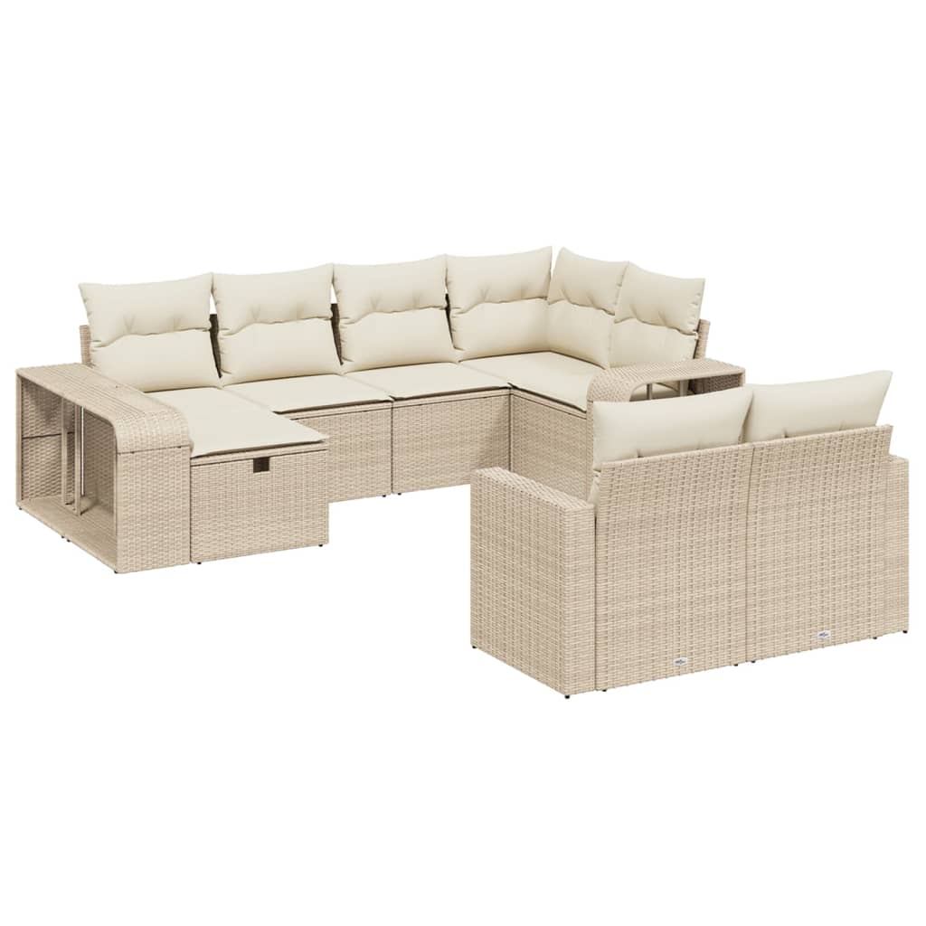 Set Divano da Giardino 10 pz con Cuscini Beige in Polyrattan - homemem39
