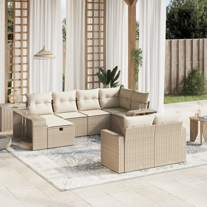 Set Divano da Giardino 10 pz con Cuscini Beige in Polyrattan - homemem39