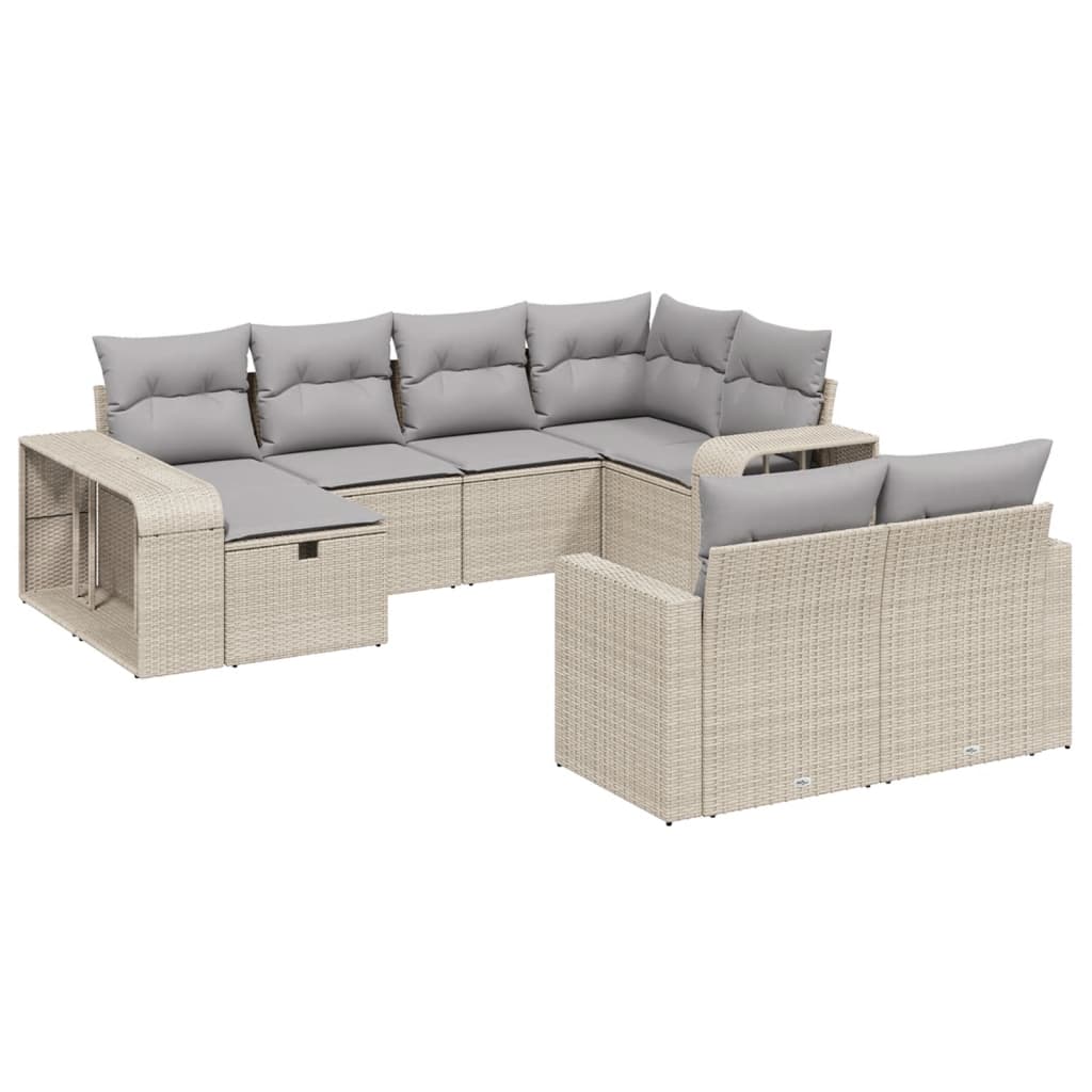 Set Divano da Giardino 10 pz con Cuscini Beige in Polyrattan - homemem39