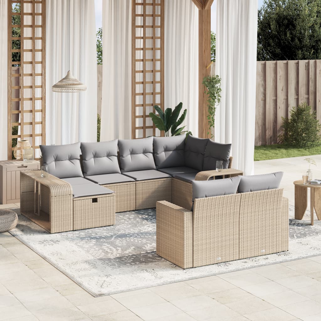 Set Divano da Giardino 10 pz con Cuscini Beige in Polyrattan - homemem39