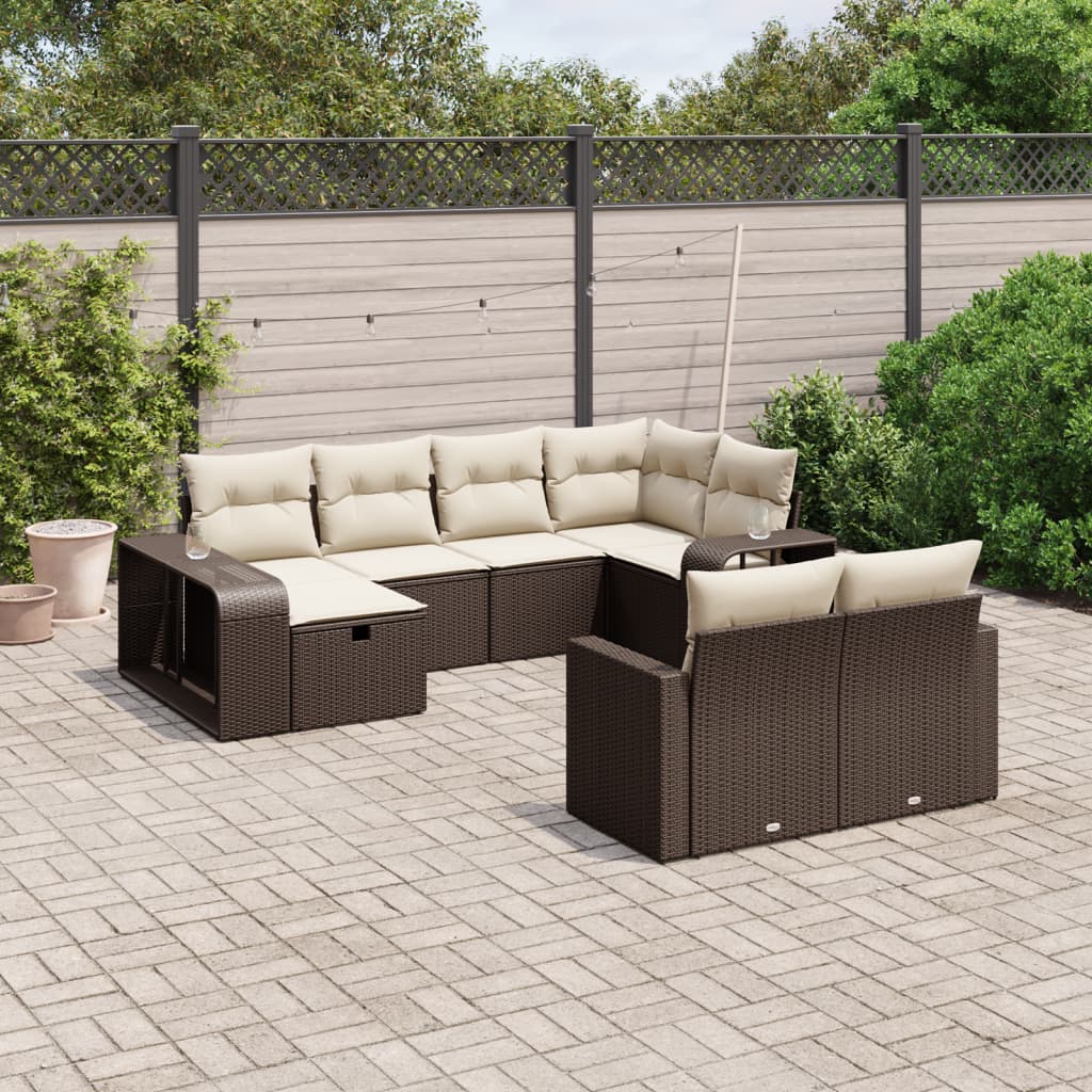 Set Divani da Giardino 10pz con Cuscini in Polyrattan Marrone - homemem39