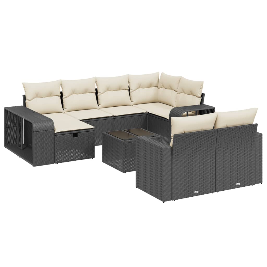 Set Divani da Giardino 11 pz con Cuscini in Polyrattan Nero - homemem39