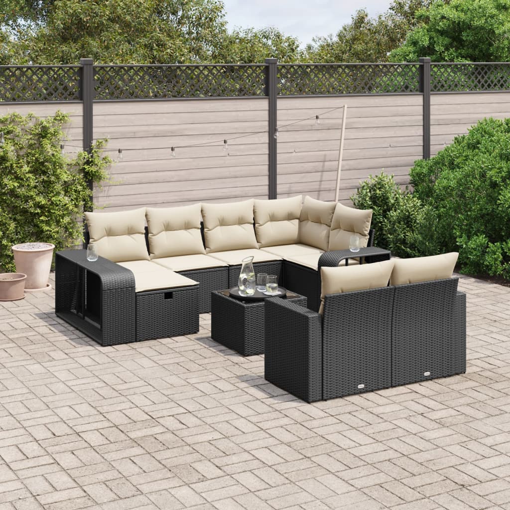 Set Divani da Giardino 11 pz con Cuscini in Polyrattan Nero | homemem39