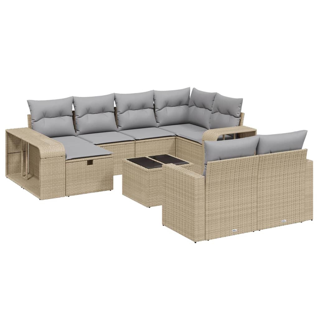 Set Divani da Giardino 11 pz con Cuscini Beige in Polyrattan - homemem39