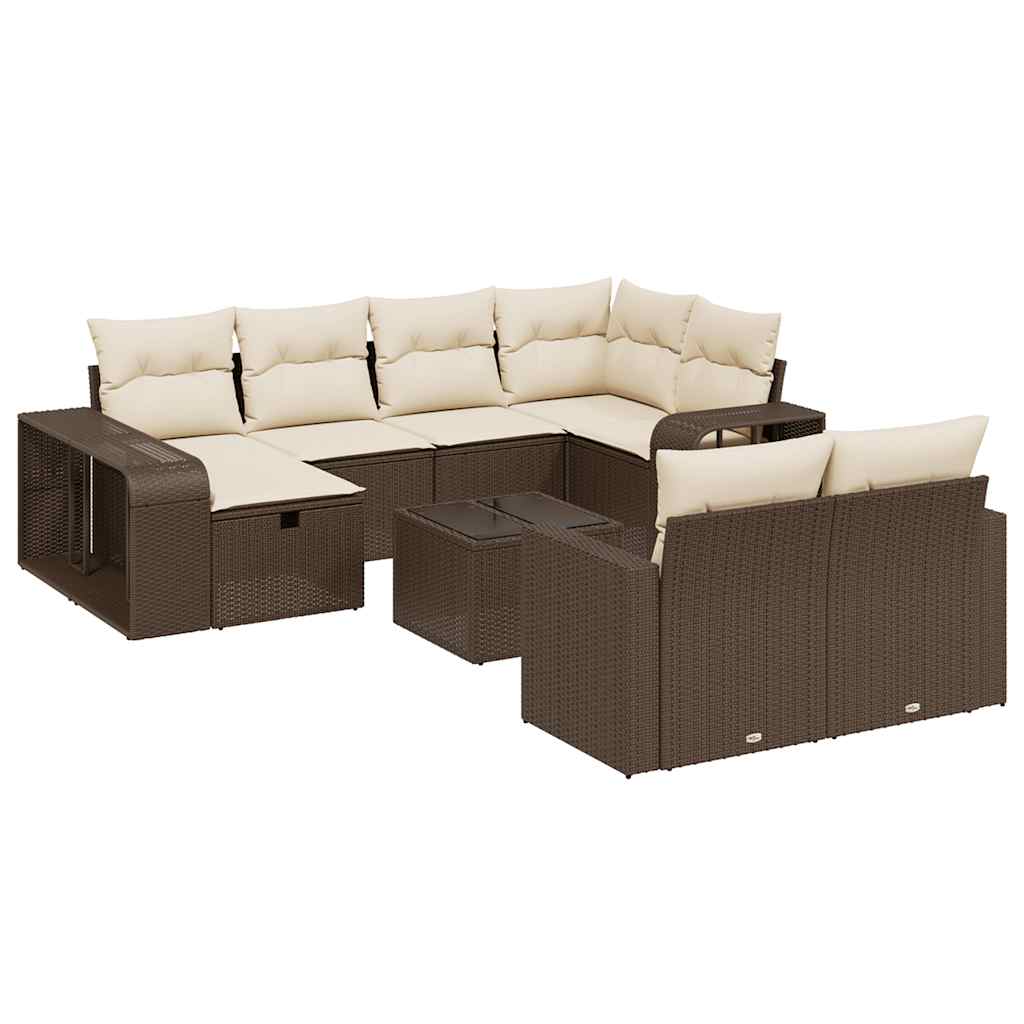 Set Divani da Giardino 11 pz con Cuscini Polyrattan Marrone - homemem39