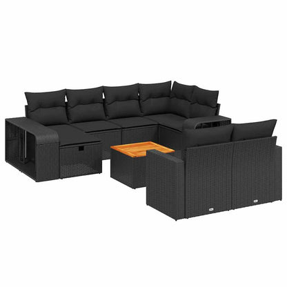 Set Divani da Giardino 11 pz con Cuscini in Polyrattan Nero | homemem39