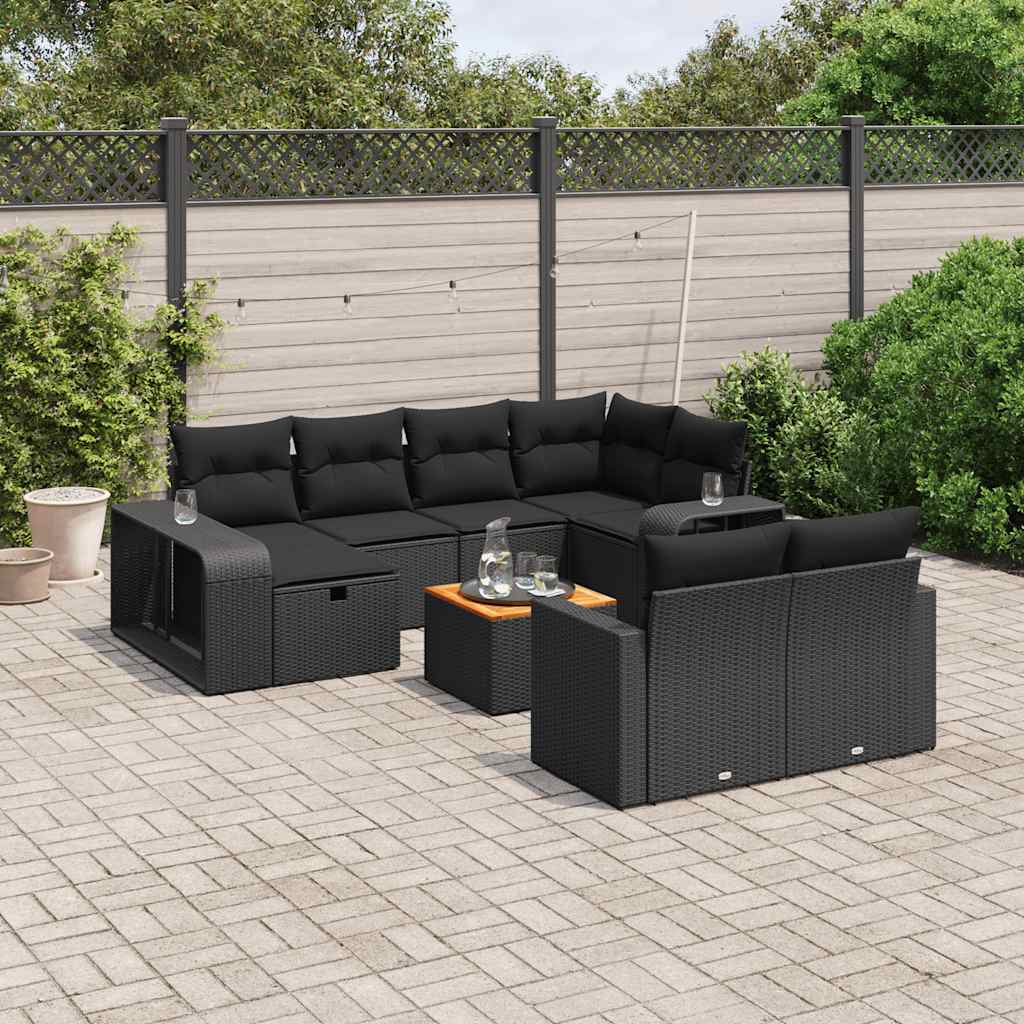 Set Divani da Giardino 11 pz con Cuscini in Polyrattan Nero | homemem39